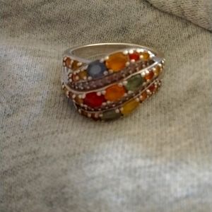 Womens diamond and multicolor sapphire ring